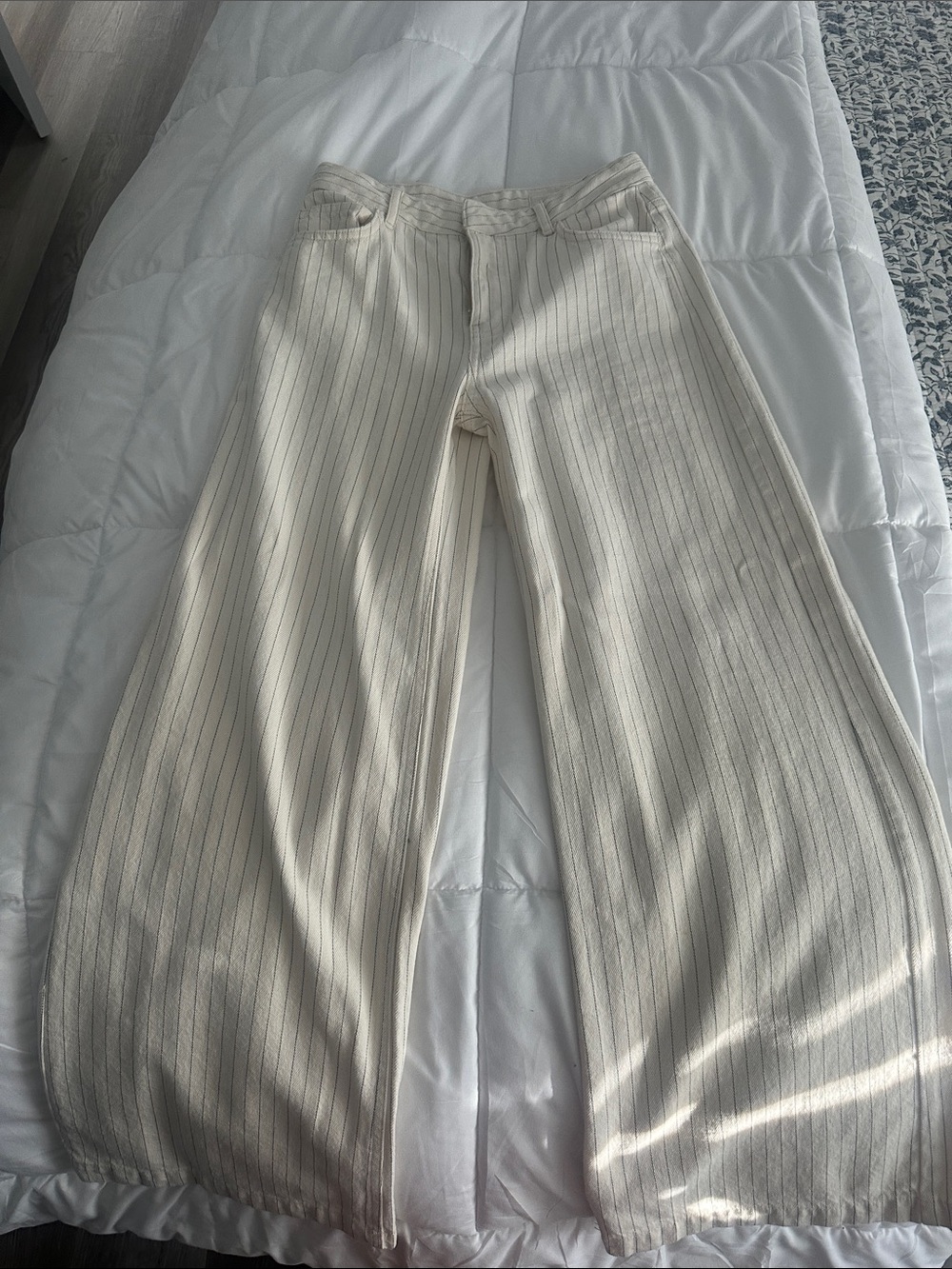 Zara Cream Wide-Leg Pinstripe Trousers
